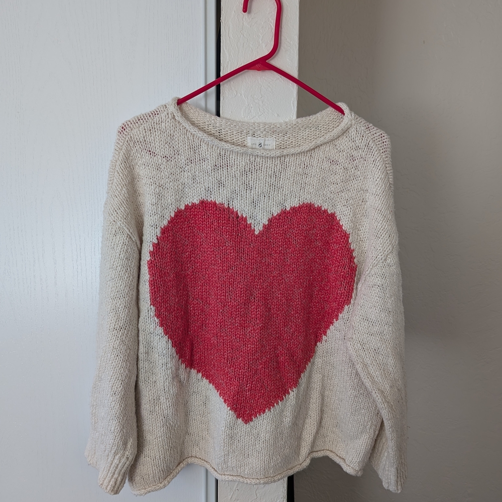 Lou & Grey Cream Sweater with Red Heart